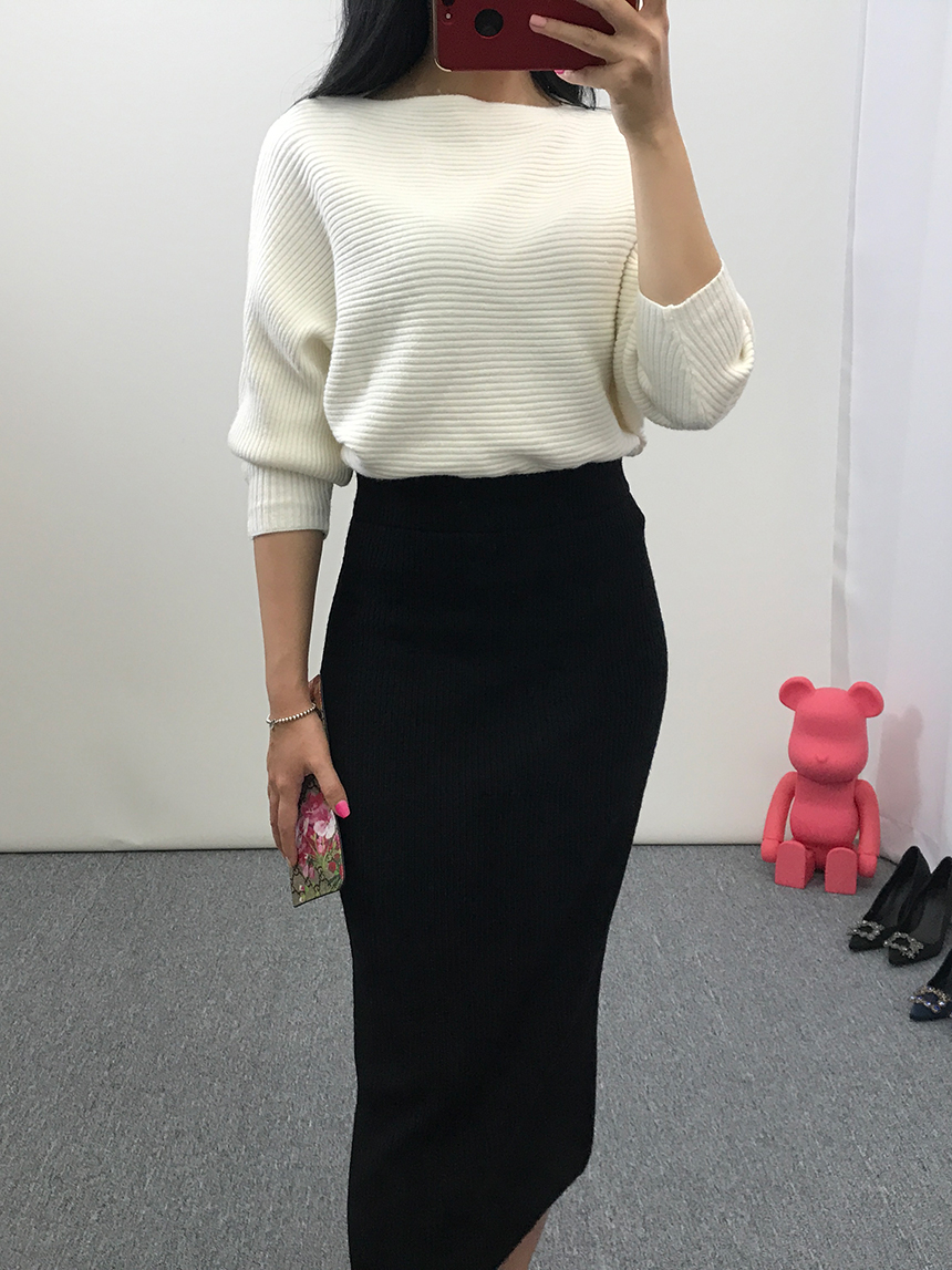 H-line knit long skirt Gray wine Black skirt bandi