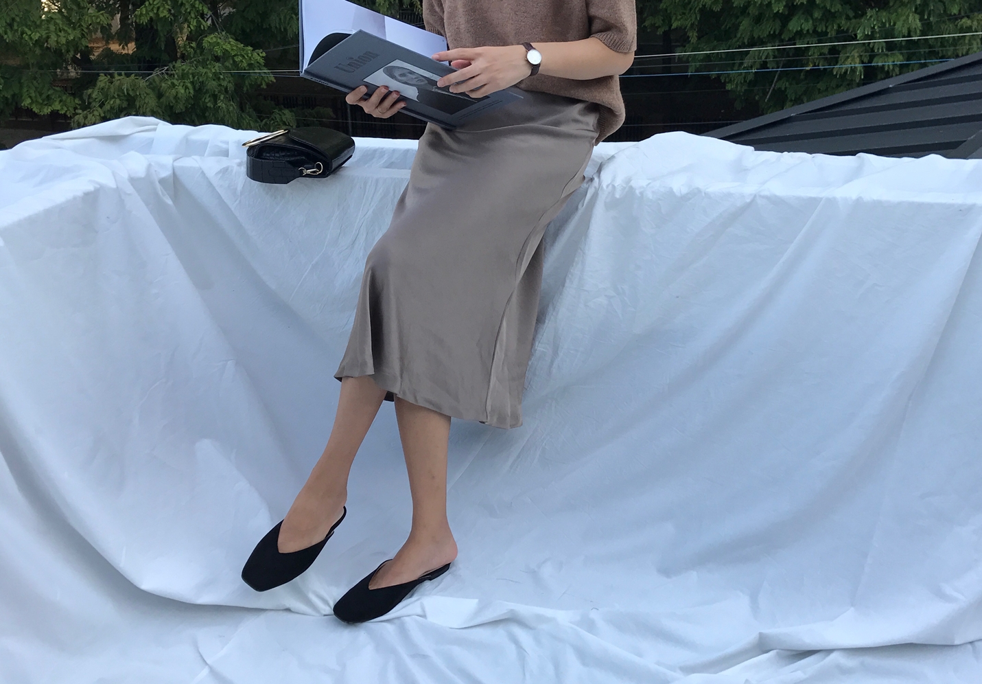 Mermaid Silk Satin Long Skirt Ivory, Brown Autumn 