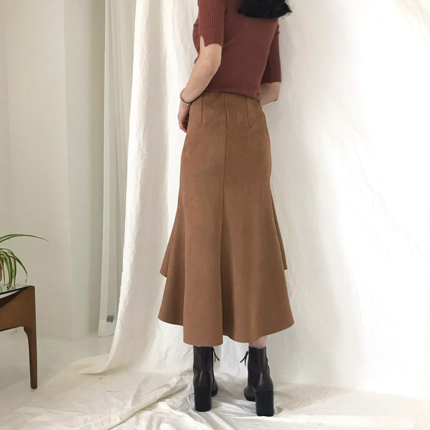 Banding A-line suede skirt 2color Autumn long inci