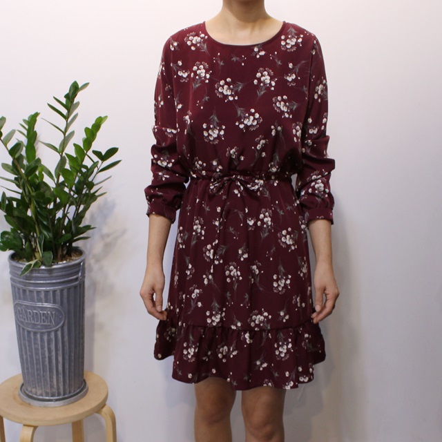 New Women Dress Chiffon Flower Dress 2color Autumn
