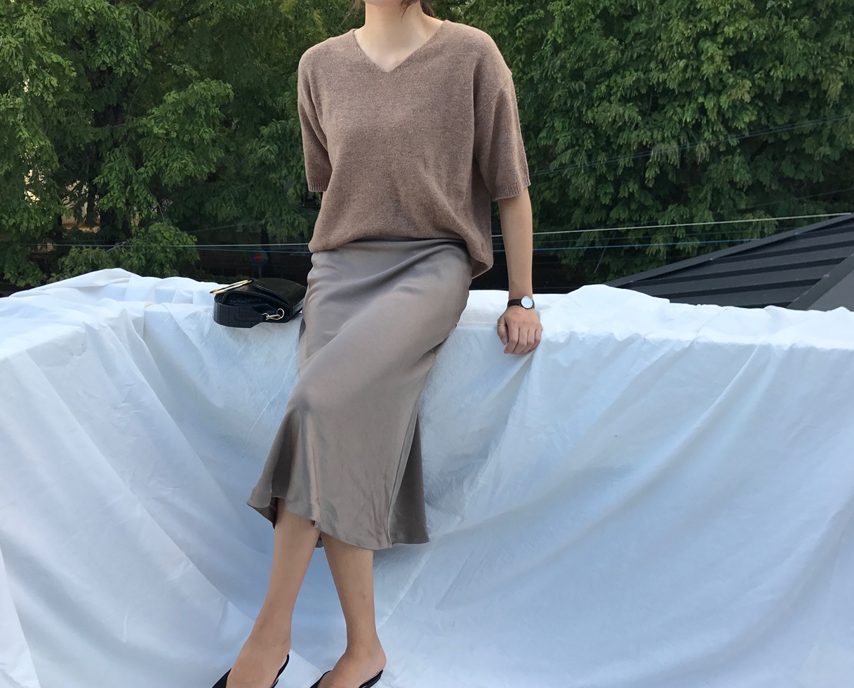 Mermaid Silk Satin Long Skirt Ivory, Brown Autumn 