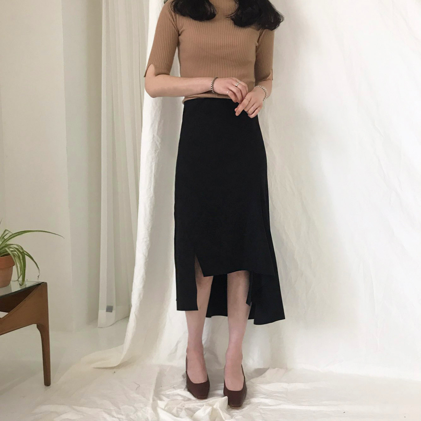 Banding A-line suede skirt 2color Autumn long inci