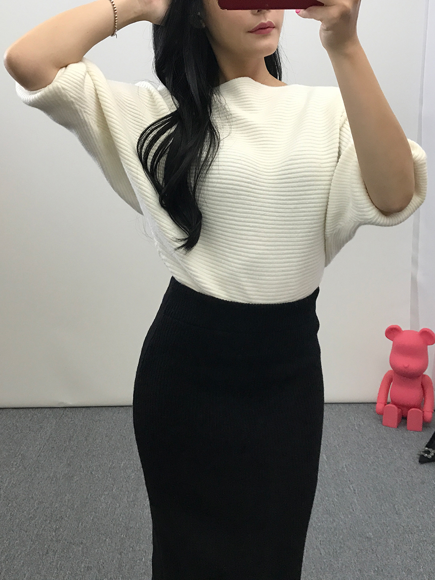 H-line knit long skirt Gray wine Black skirt bandi