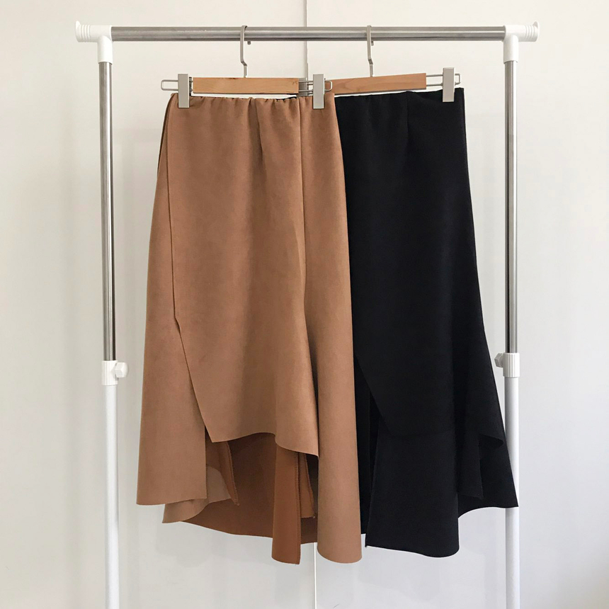 Banding A-line suede skirt 2color Autumn long inci