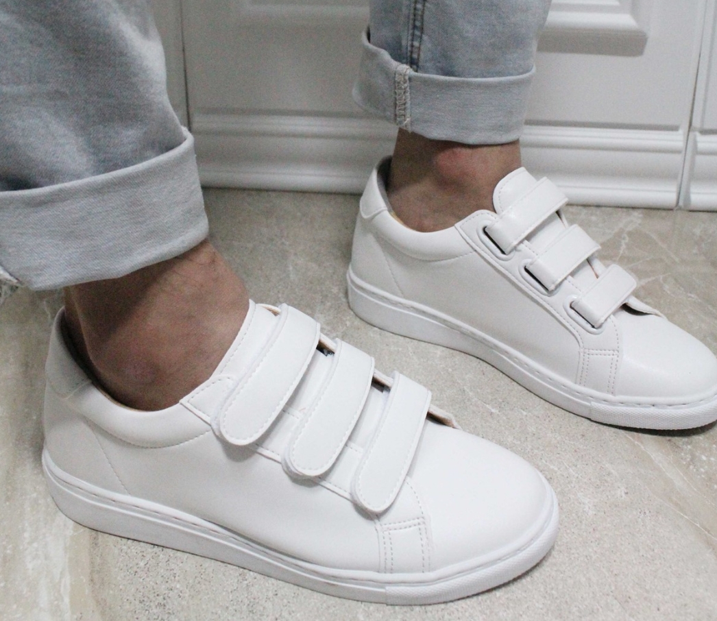 Men Height Shoes Unisex Couple 7cm Velcro White