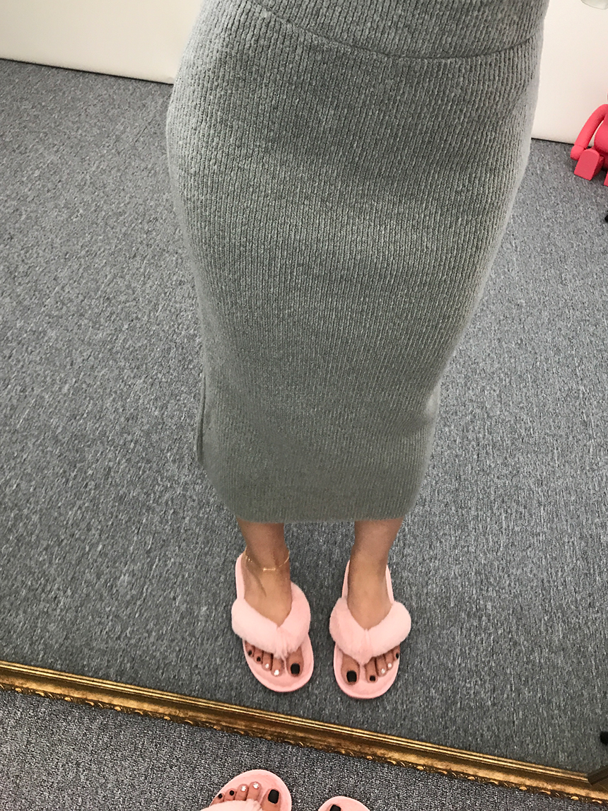 H-line knit long skirt Gray wine Black skirt bandi