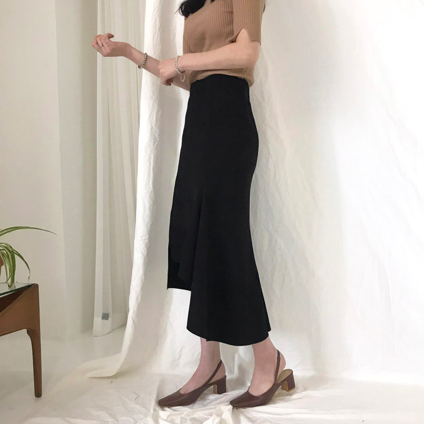 Banding A-line suede skirt 2color Autumn long inci