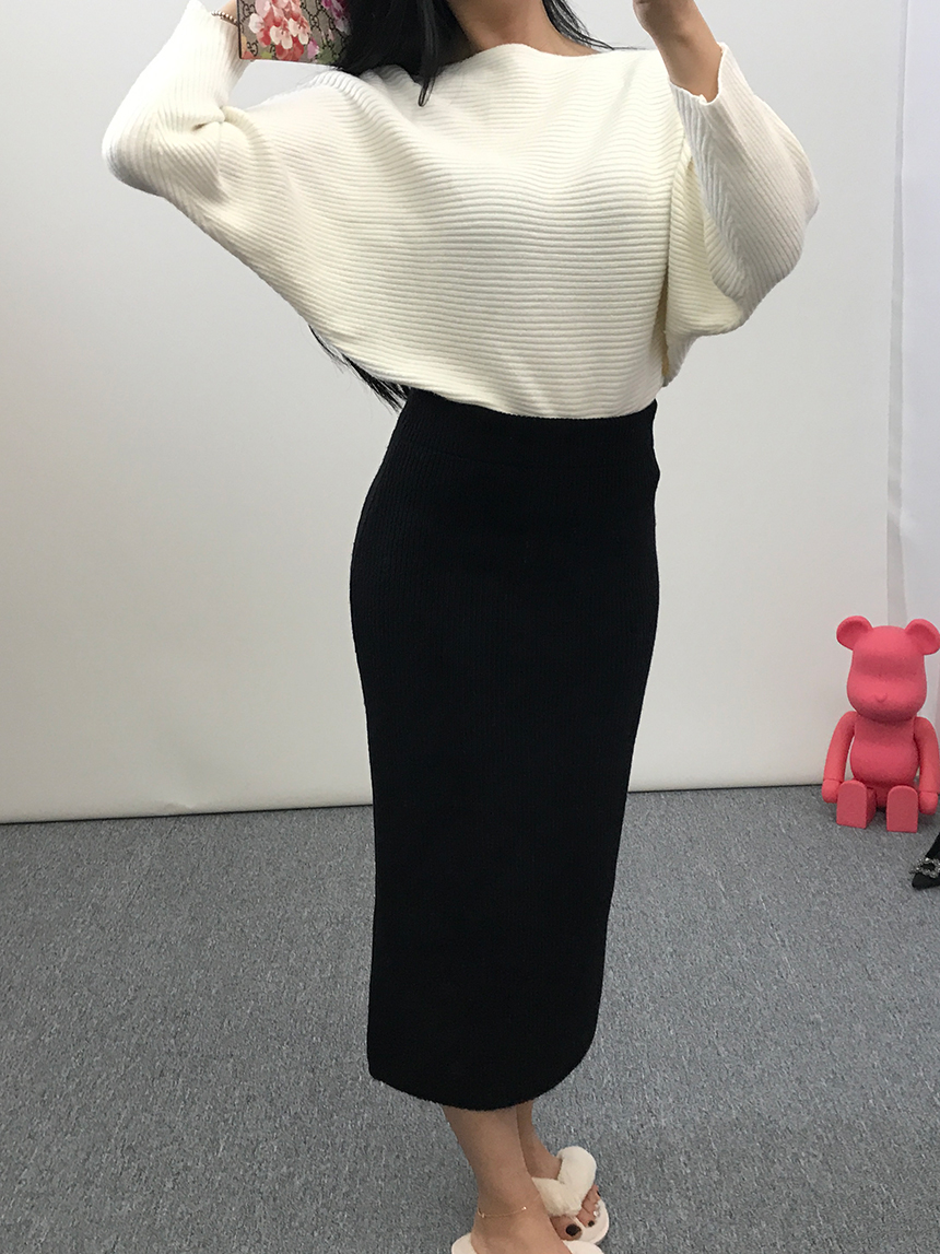H-line knit long skirt Gray wine Black skirt bandi