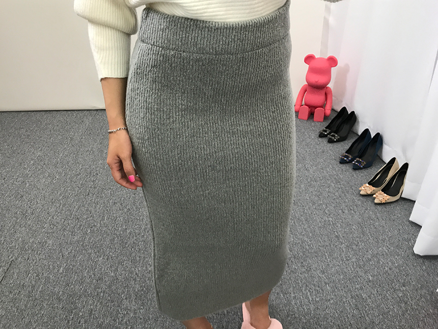 H-line knit long skirt Gray wine Black skirt bandi