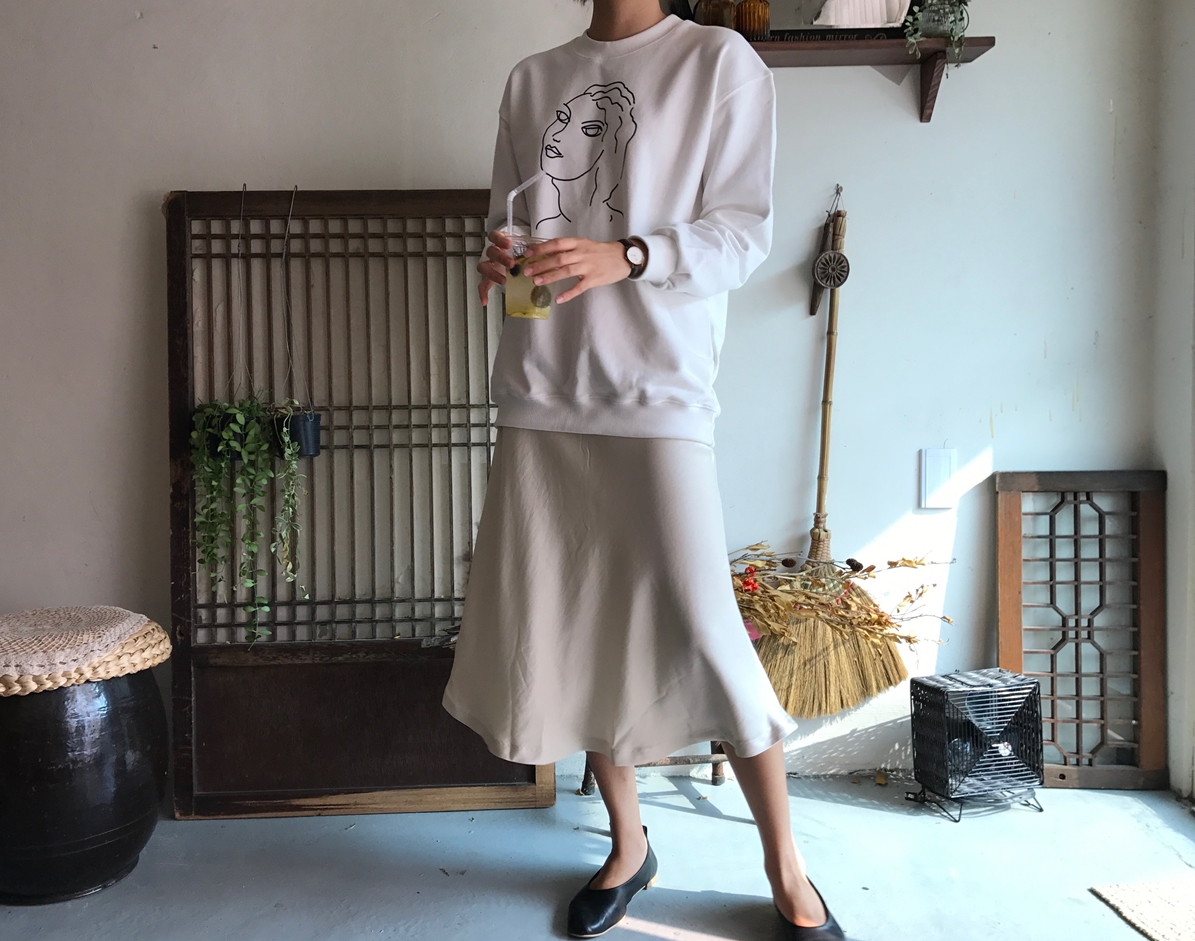 Mermaid Silk Satin Long Skirt Ivory, Brown Autumn 