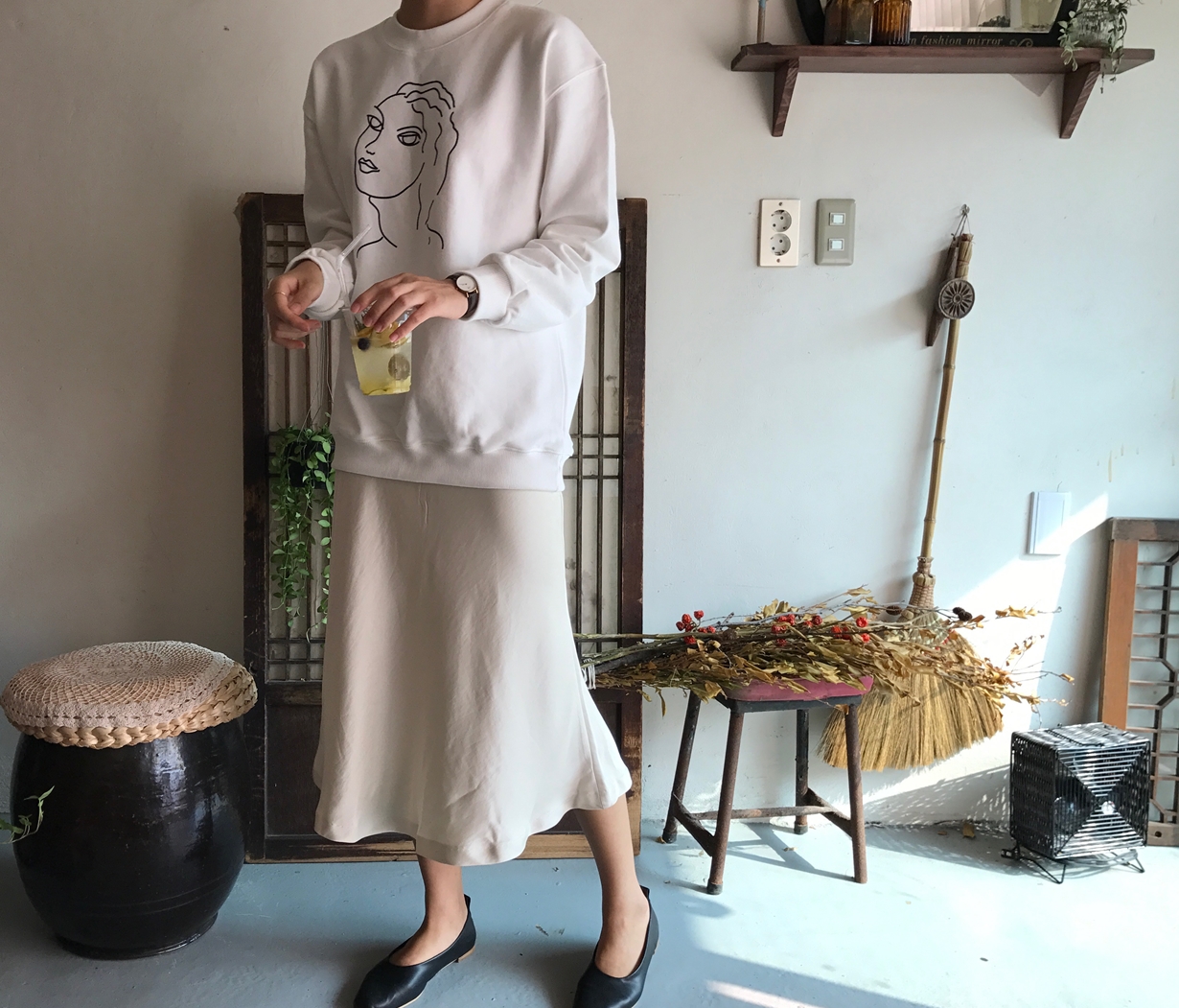 Mermaid Silk Satin Long Skirt Ivory, Brown Autumn 