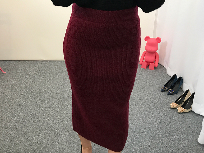 H-line knit long skirt Gray wine Black skirt bandi