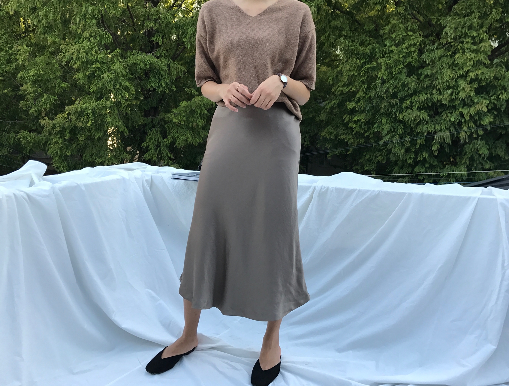 Mermaid Silk Satin Long Skirt Ivory, Brown Autumn 