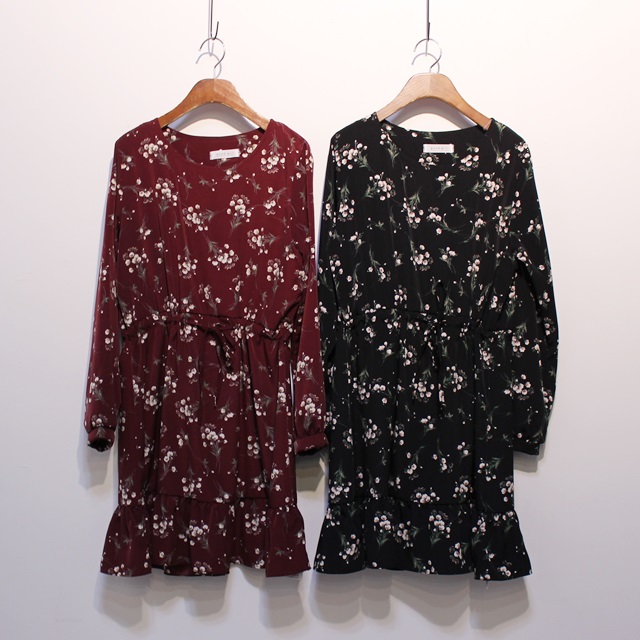 New Women Dress Chiffon Flower Dress 2color Autumn