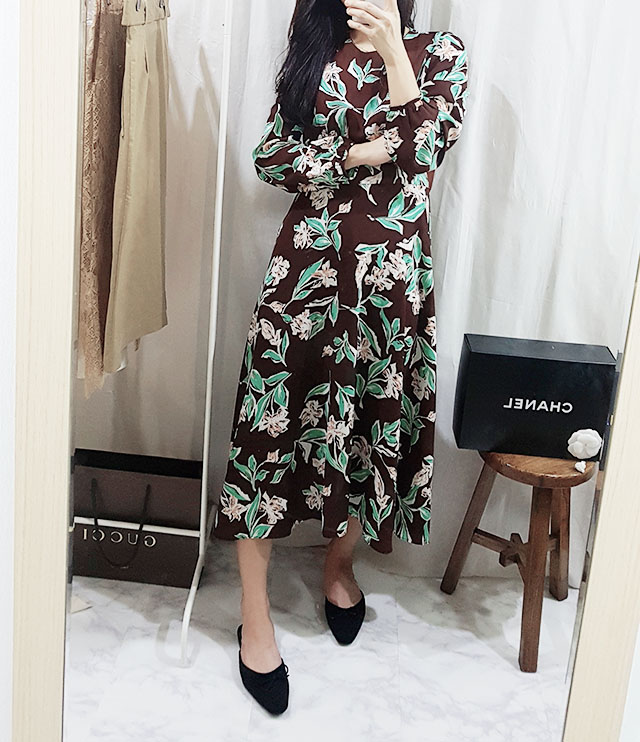 New Women Dress High Quality Autumn Flower Long Go