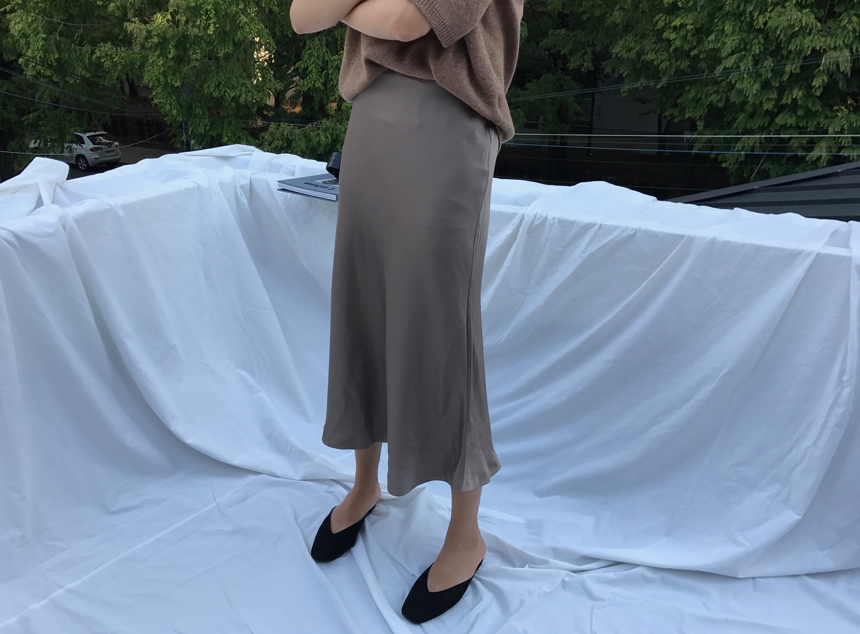 Mermaid Silk Satin Long Skirt Ivory, Brown Autumn 