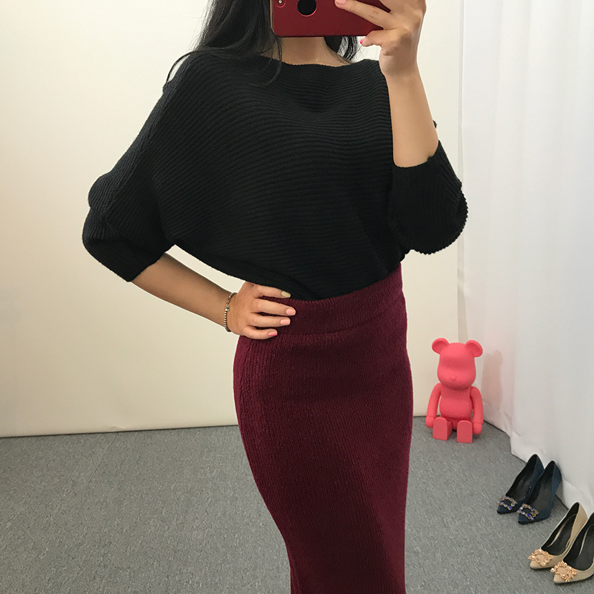 H-line knit long skirt Gray wine Black skirt bandi