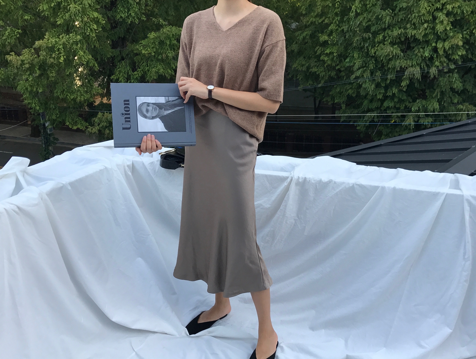 Mermaid Silk Satin Long Skirt Ivory, Brown Autumn 