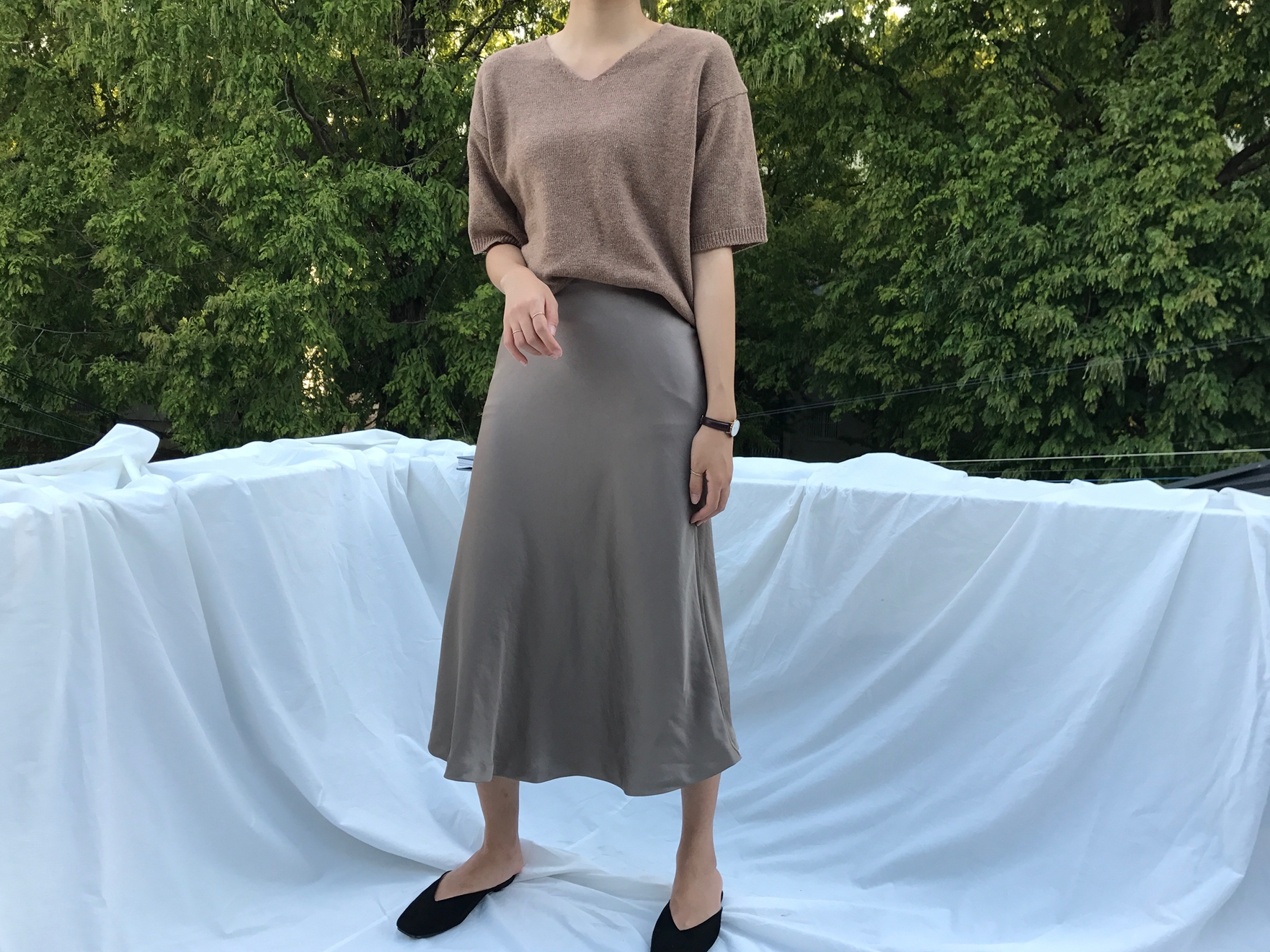 Mermaid Silk Satin Long Skirt Ivory, Brown Autumn 