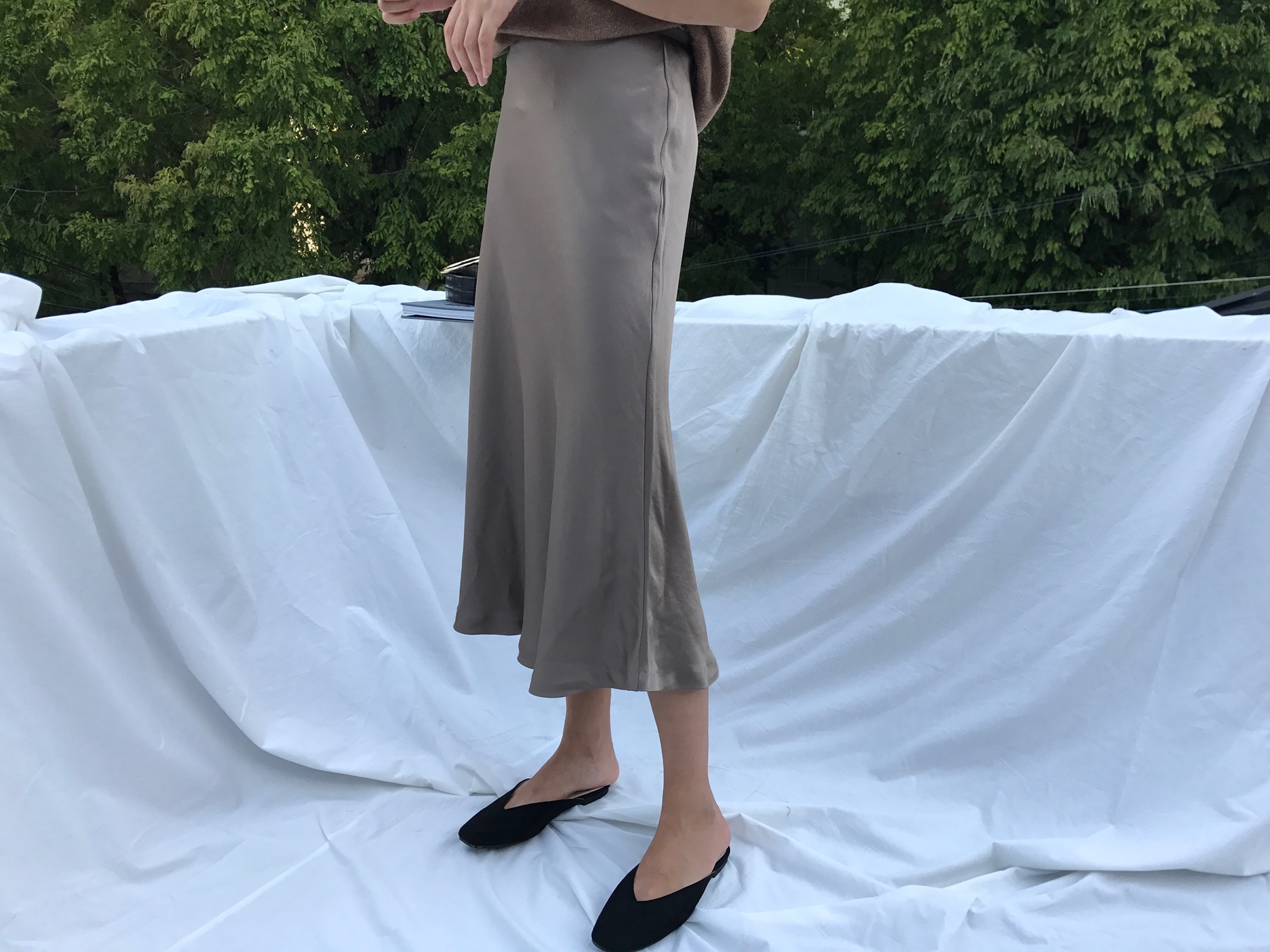 Mermaid Silk Satin Long Skirt Ivory, Brown Autumn 