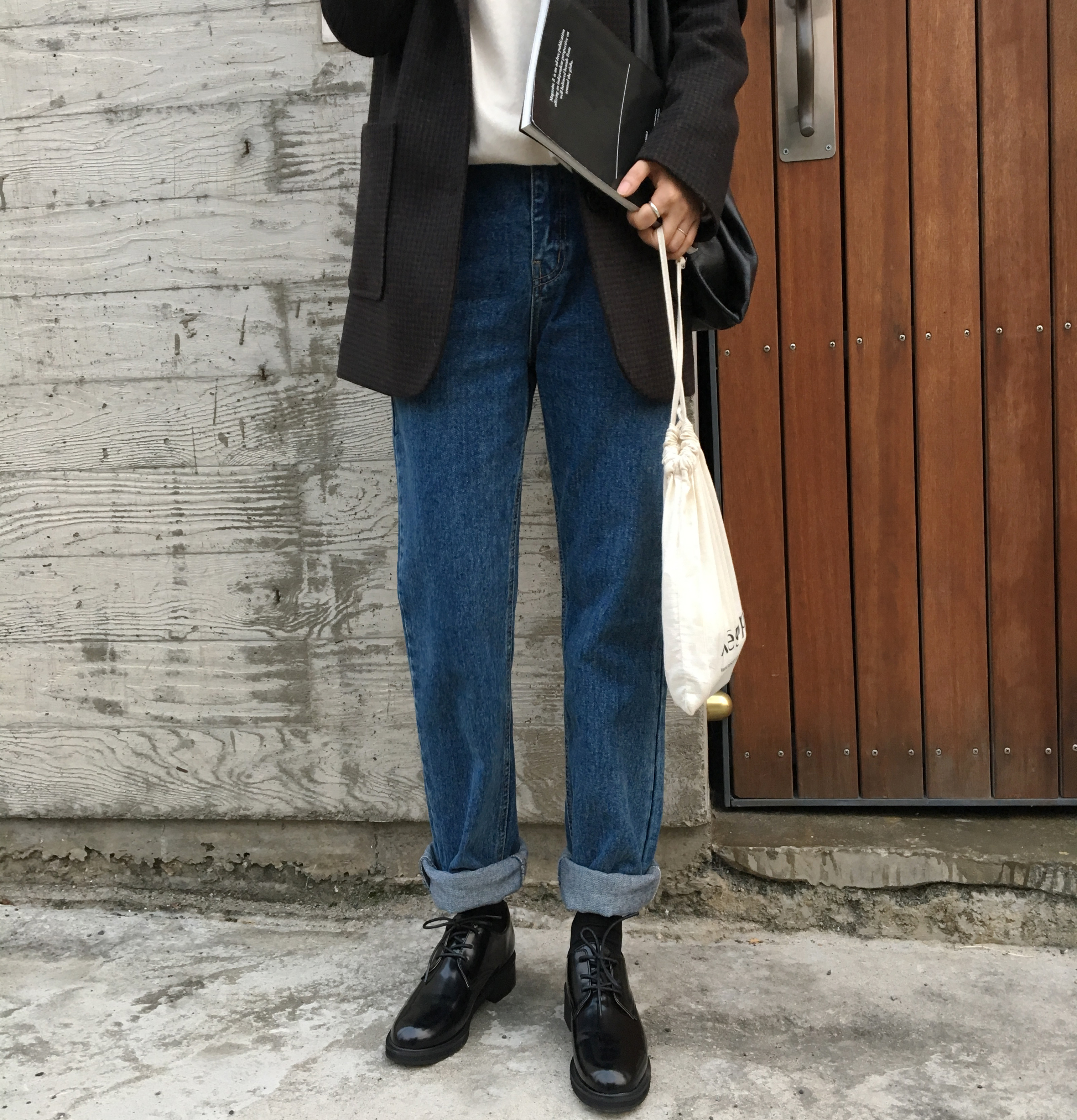 Korea Jeans Pants Roll-up Denim Pants Jeans Vintag