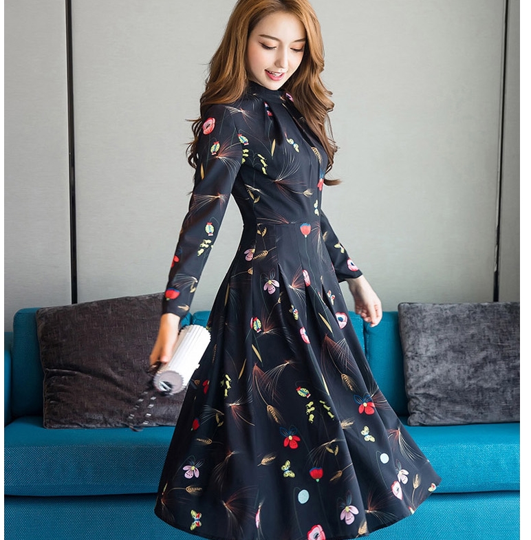 New Women Dress Flower Pattern Autumn Dress Luxury