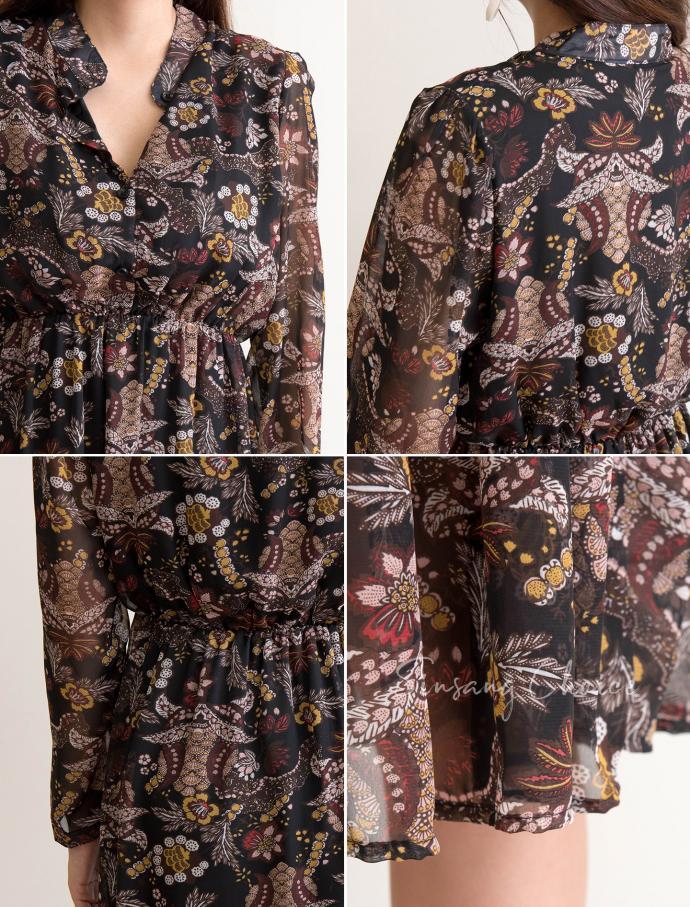 New Women Dress Blenic Flower Shirring Dress