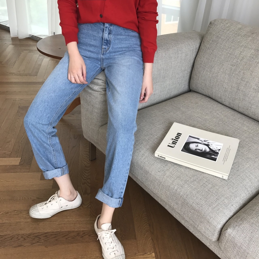 Women Jeans Pants Roll-up Denim Pants Fit Fall Aut