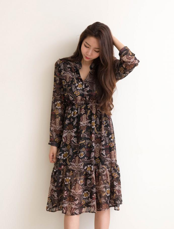 New Women Dress Blenic Flower Shirring Dress