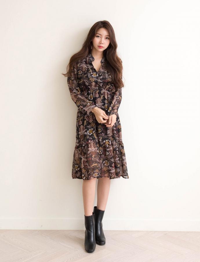 New Women Dress Blenic Flower Shirring Dress