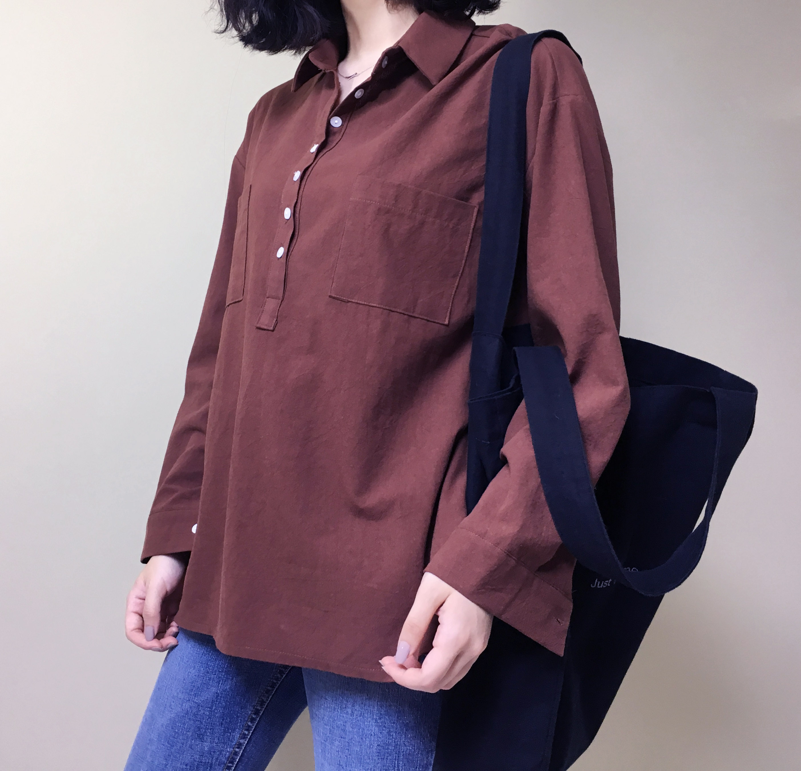 Half-open half-button cotton shirt southern color 