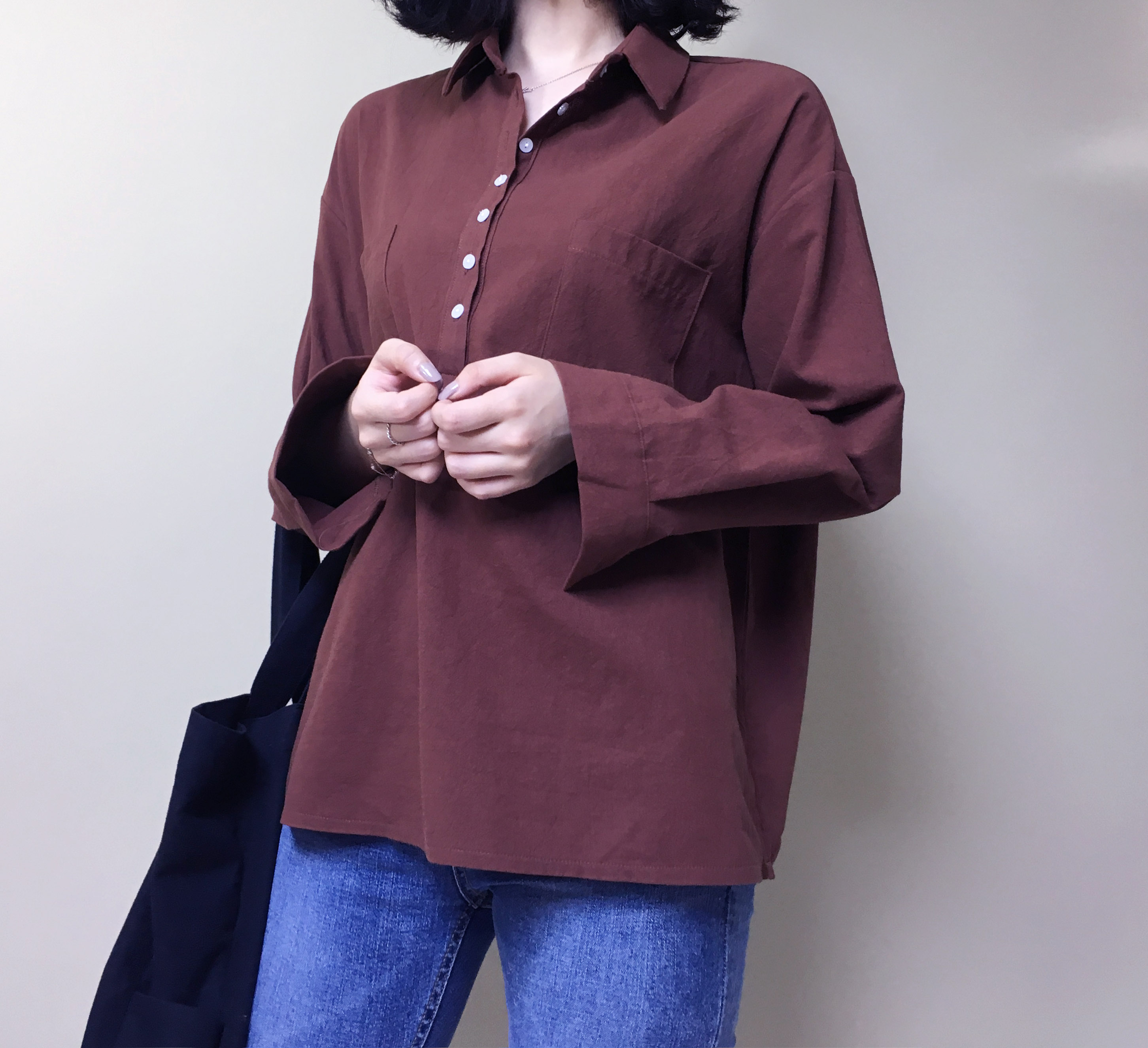 Half-open half-button cotton shirt southern color 
