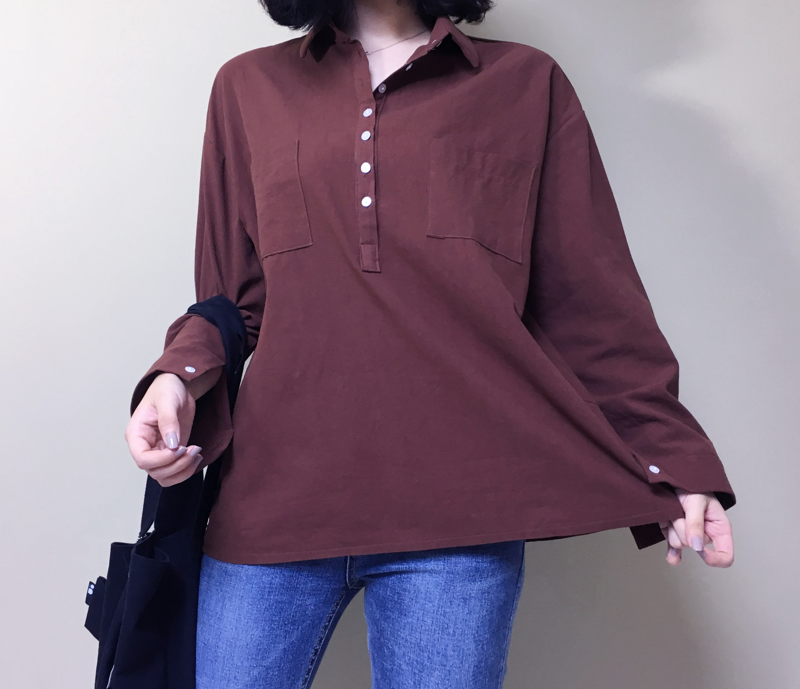 Half-open half-button cotton shirt southern color 