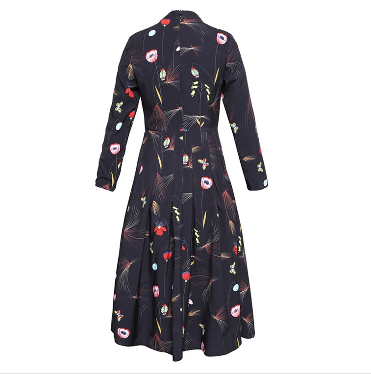 New Women Dress Flower Pattern Autumn Dress Luxury