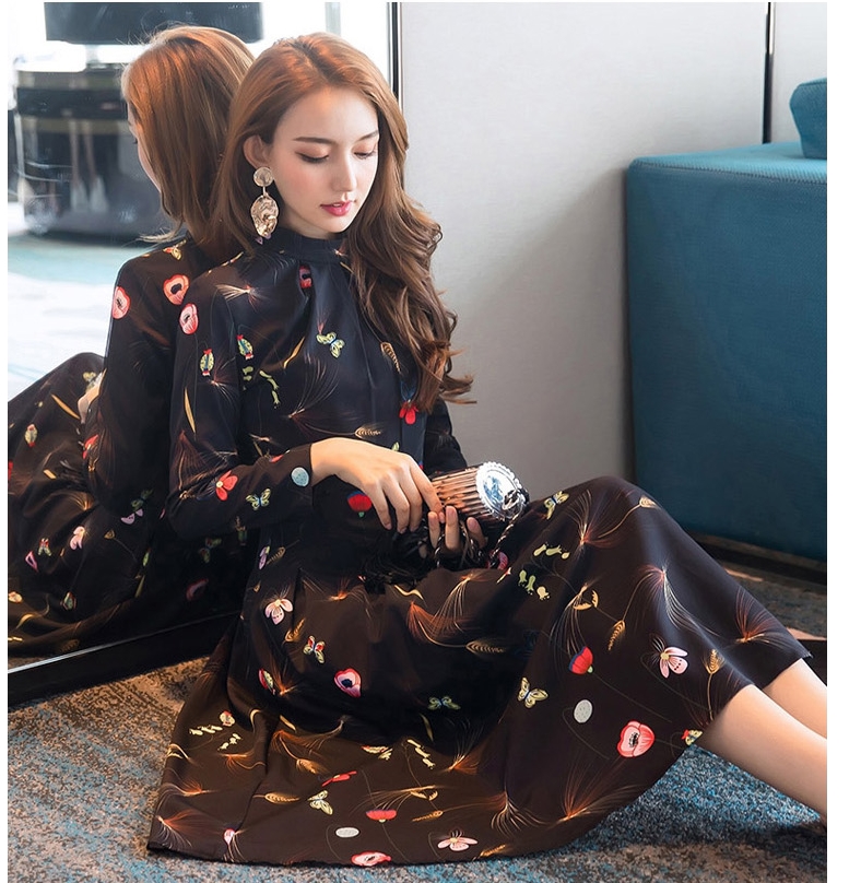 New Women Dress Flower Pattern Autumn Dress Luxury