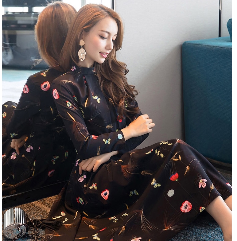 New Women Dress Flower Pattern Autumn Dress Luxury
