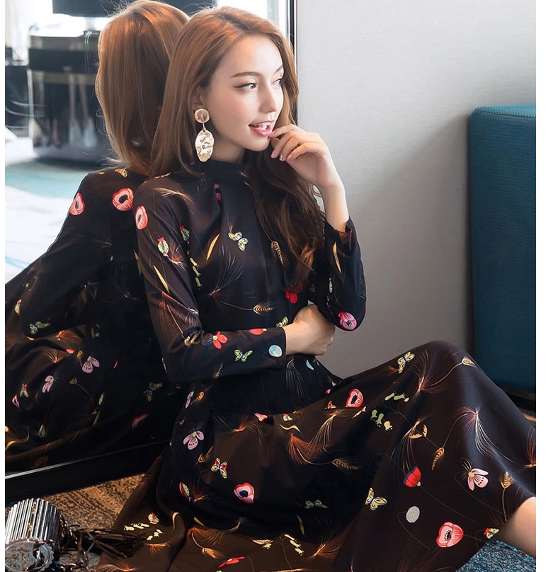 New Women Dress Flower Pattern Autumn Dress Luxury