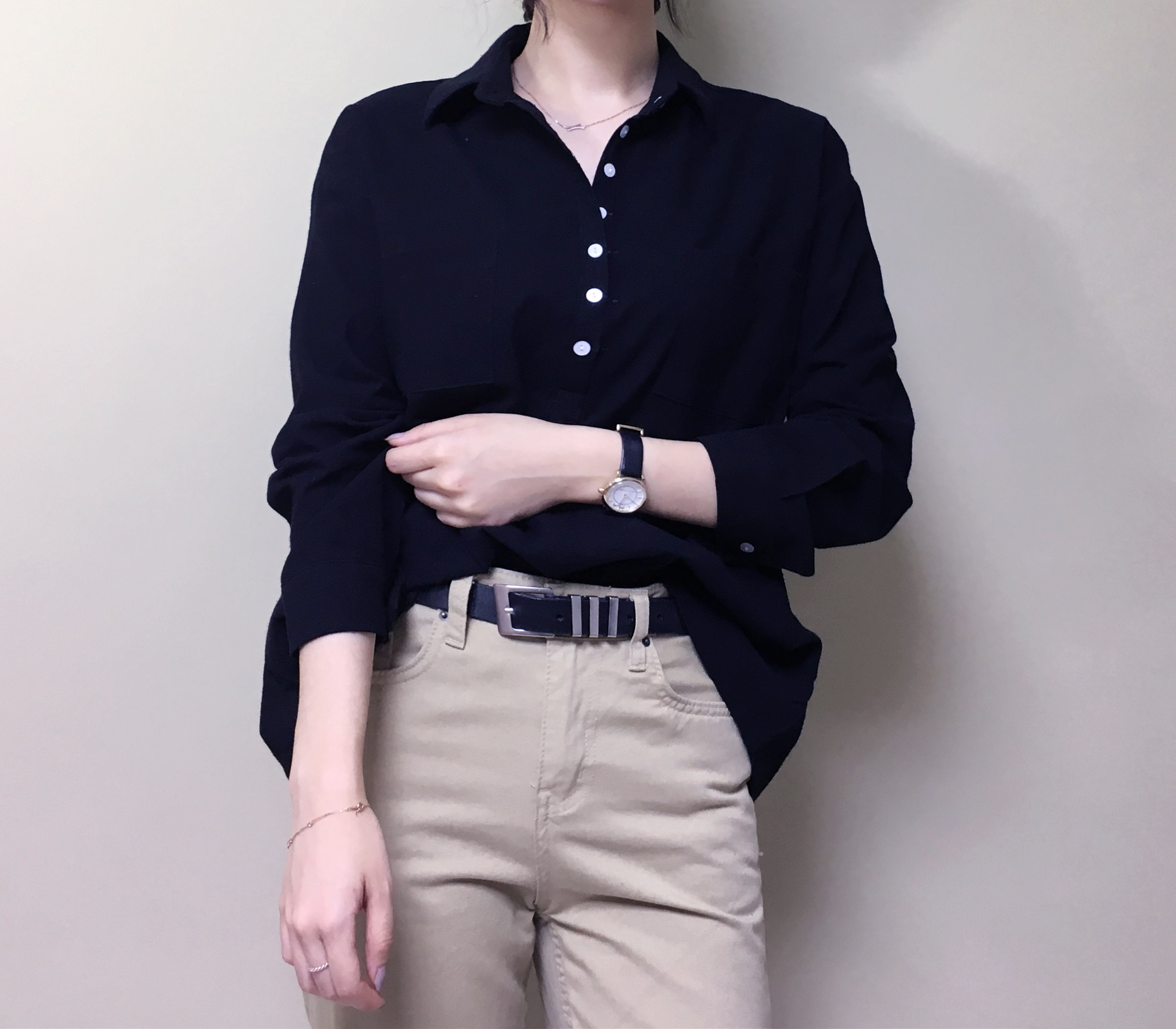 Half-open half-button cotton shirt southern color 