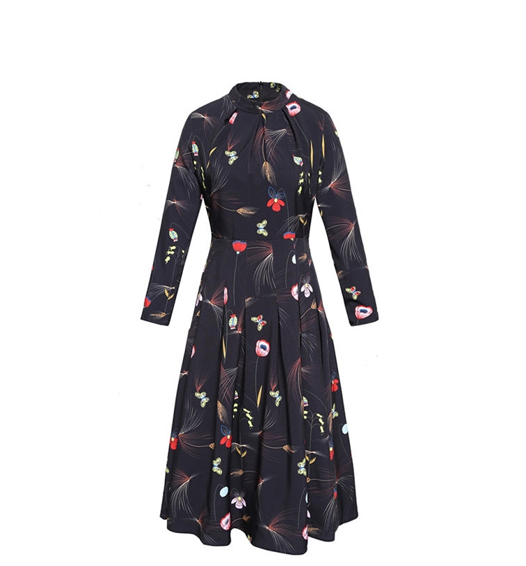 New Women Dress Flower Pattern Autumn Dress Luxury