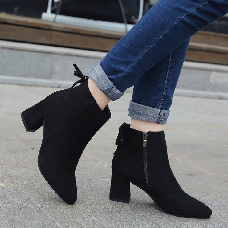 Premium Ribbon Sunglasses Suede Angle Boots 3color