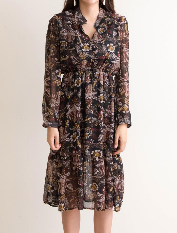 New Women Dress Blenic Flower Shirring Dress