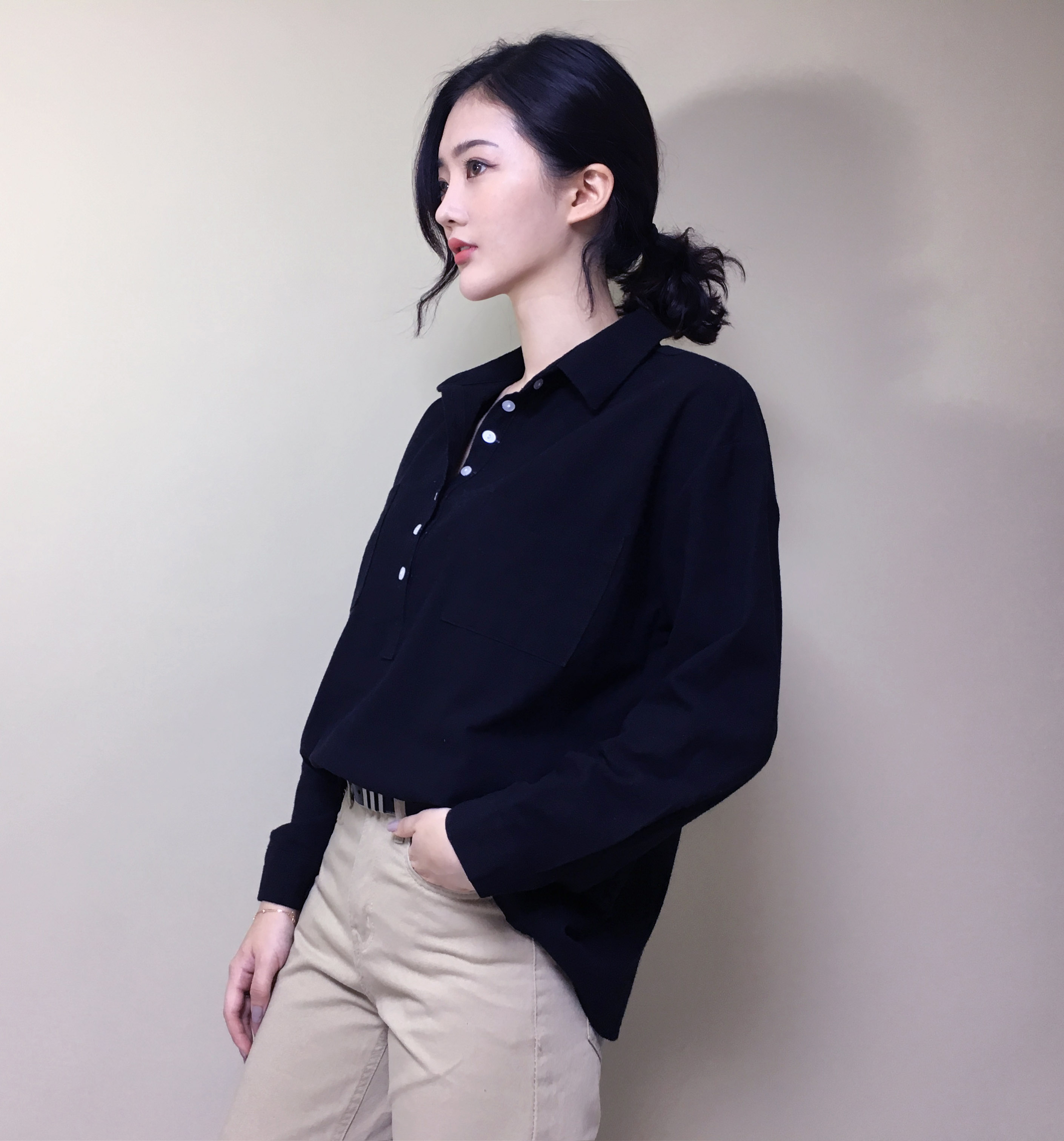 Half-open half-button cotton shirt southern color 