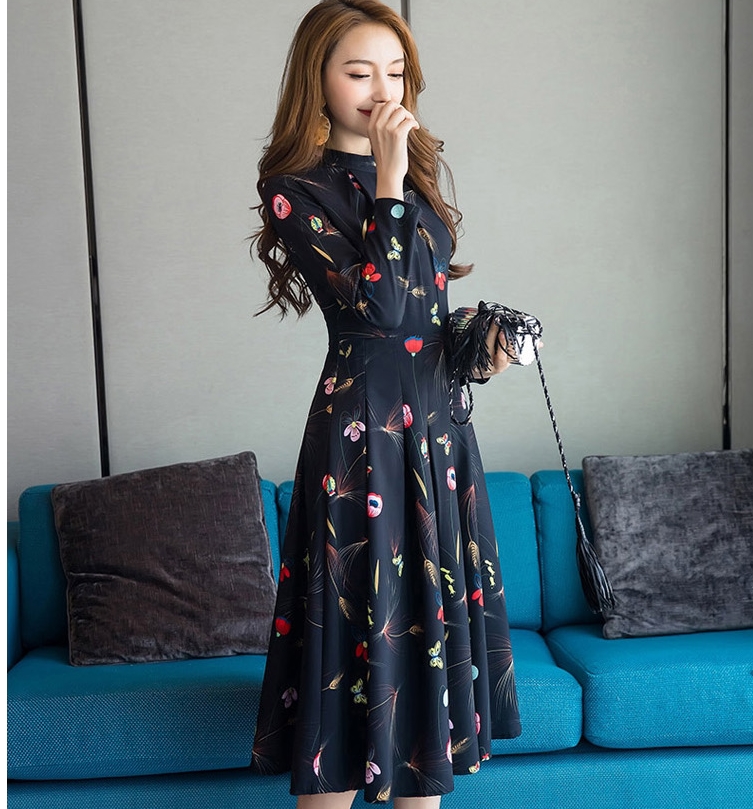 New Women Dress Flower Pattern Autumn Dress Luxury