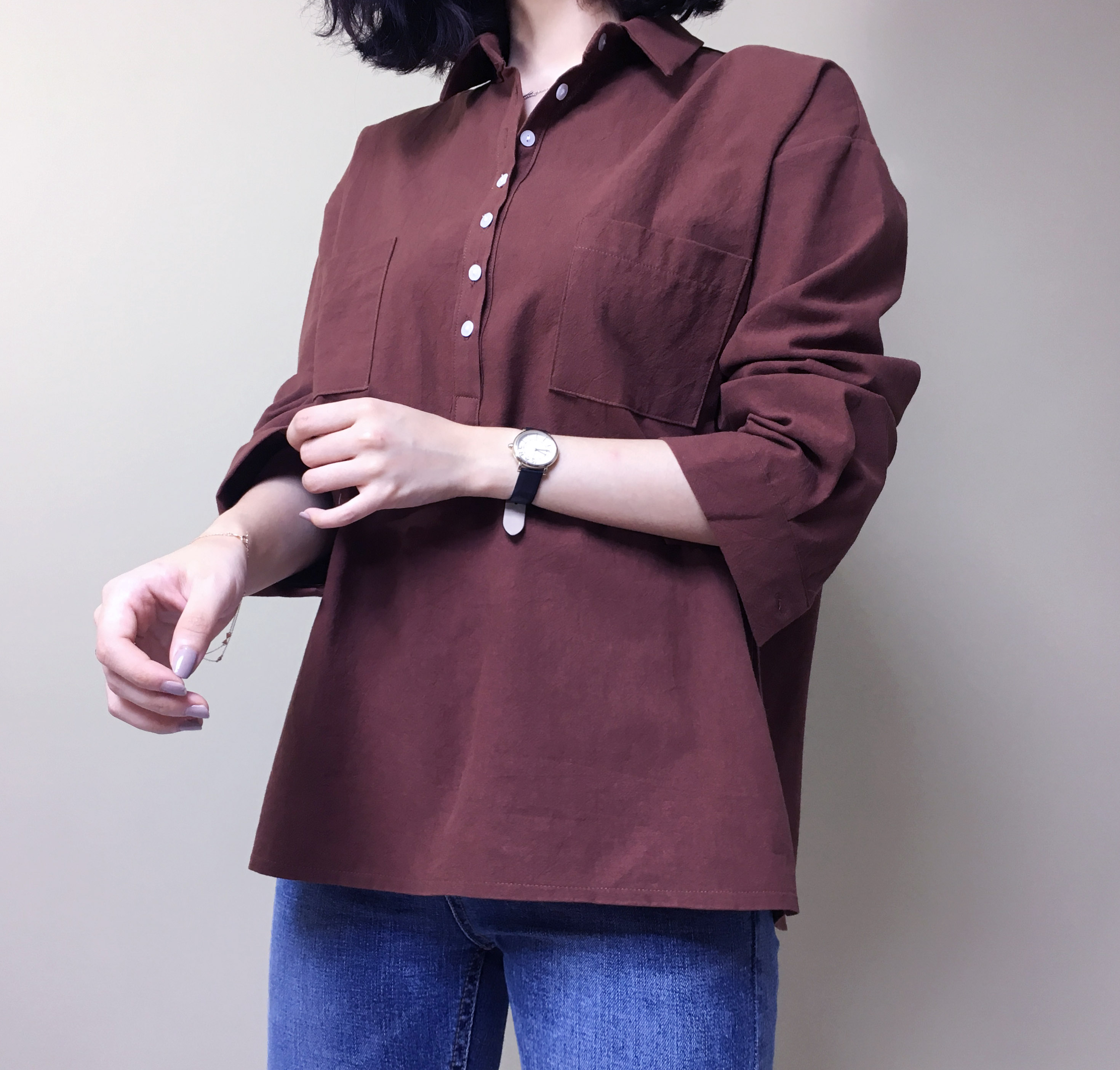 Half-open half-button cotton shirt southern color 