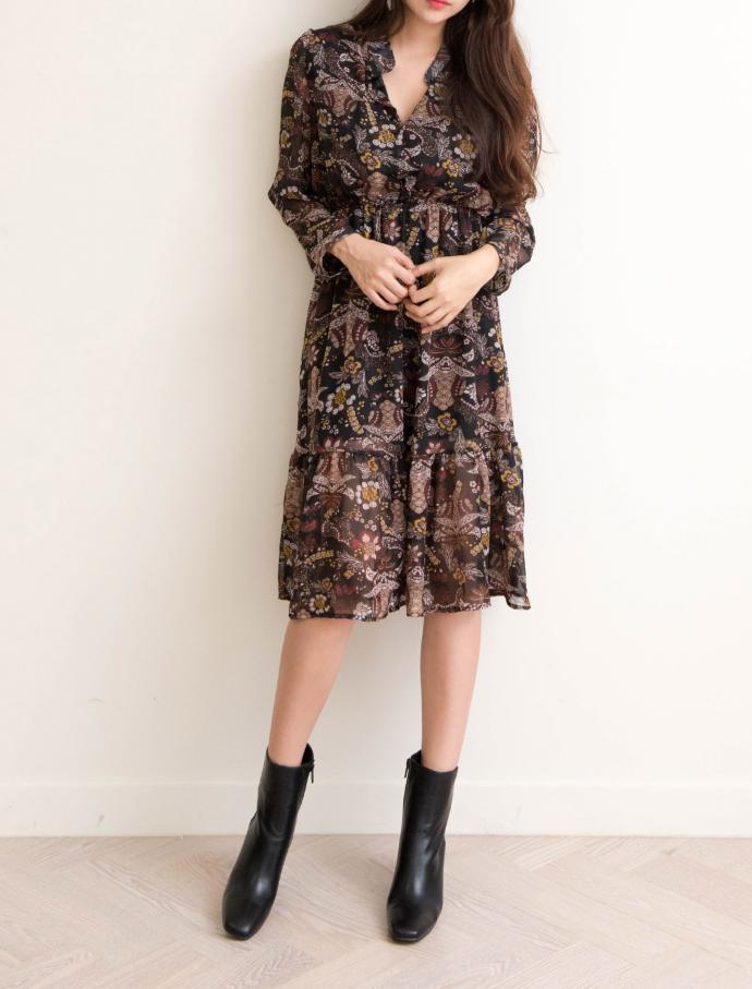 New Women Dress Blenic Flower Shirring Dress