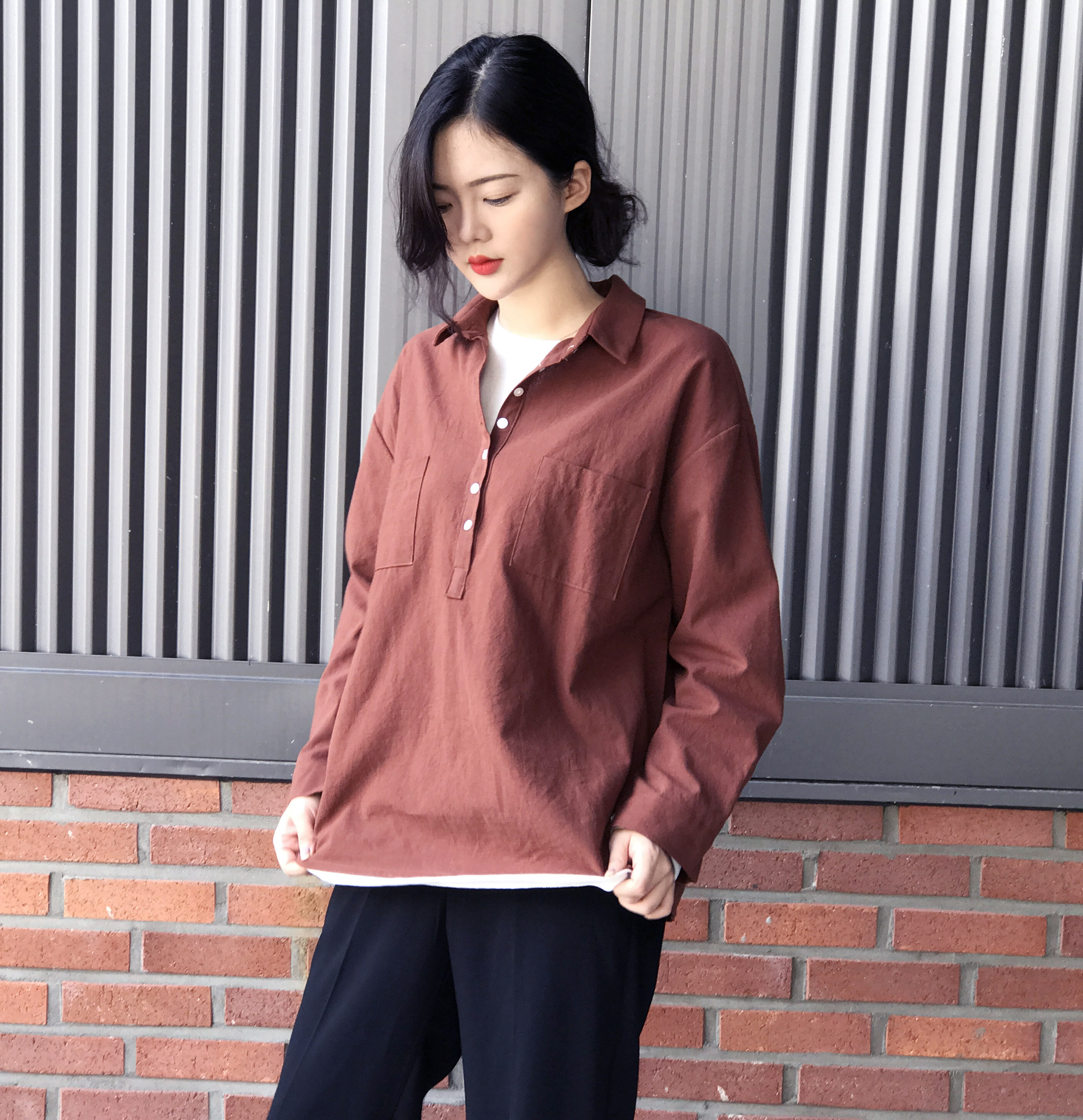 Half-open half-button cotton shirt southern color 