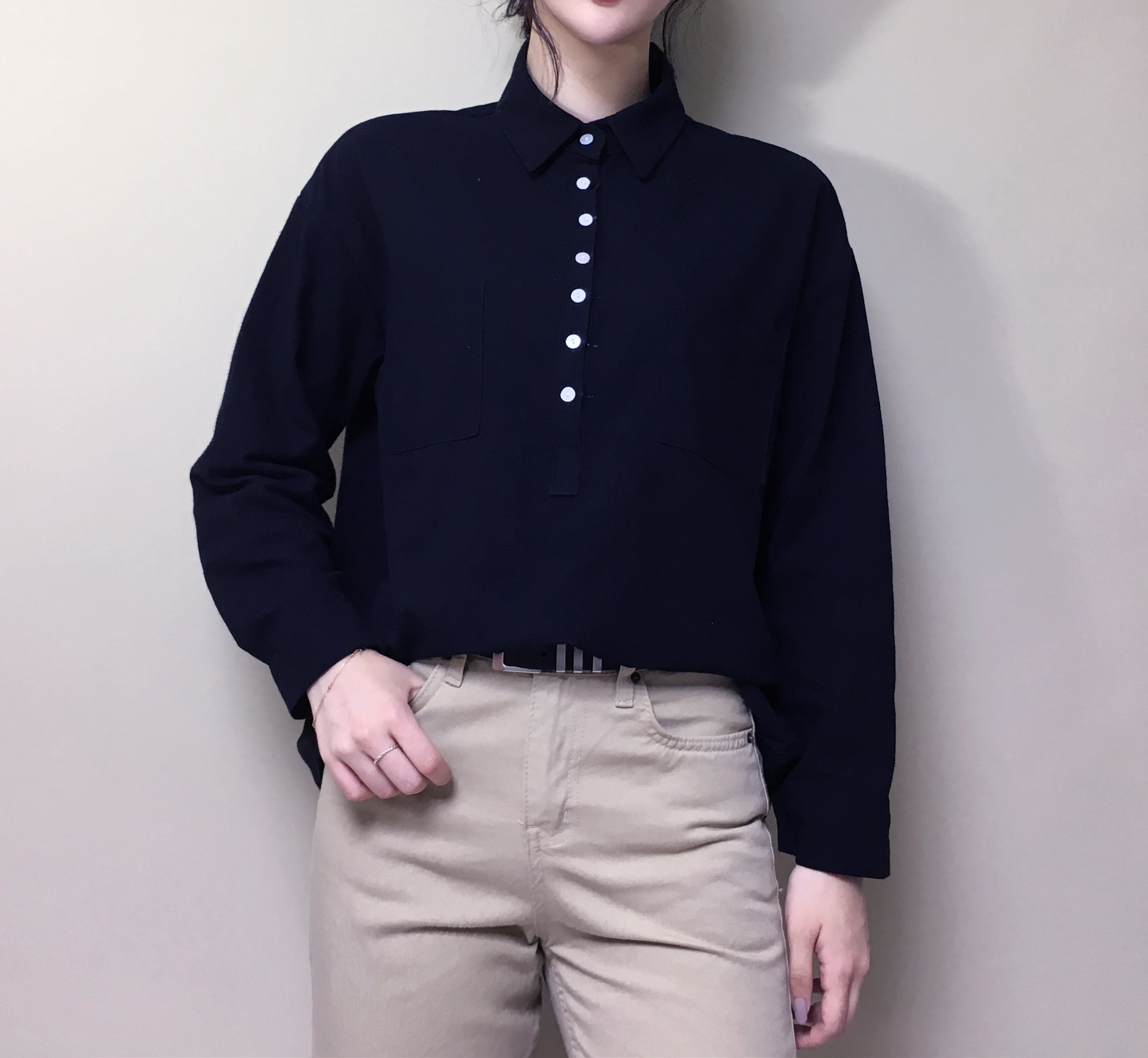 Half-open half-button cotton shirt southern color 