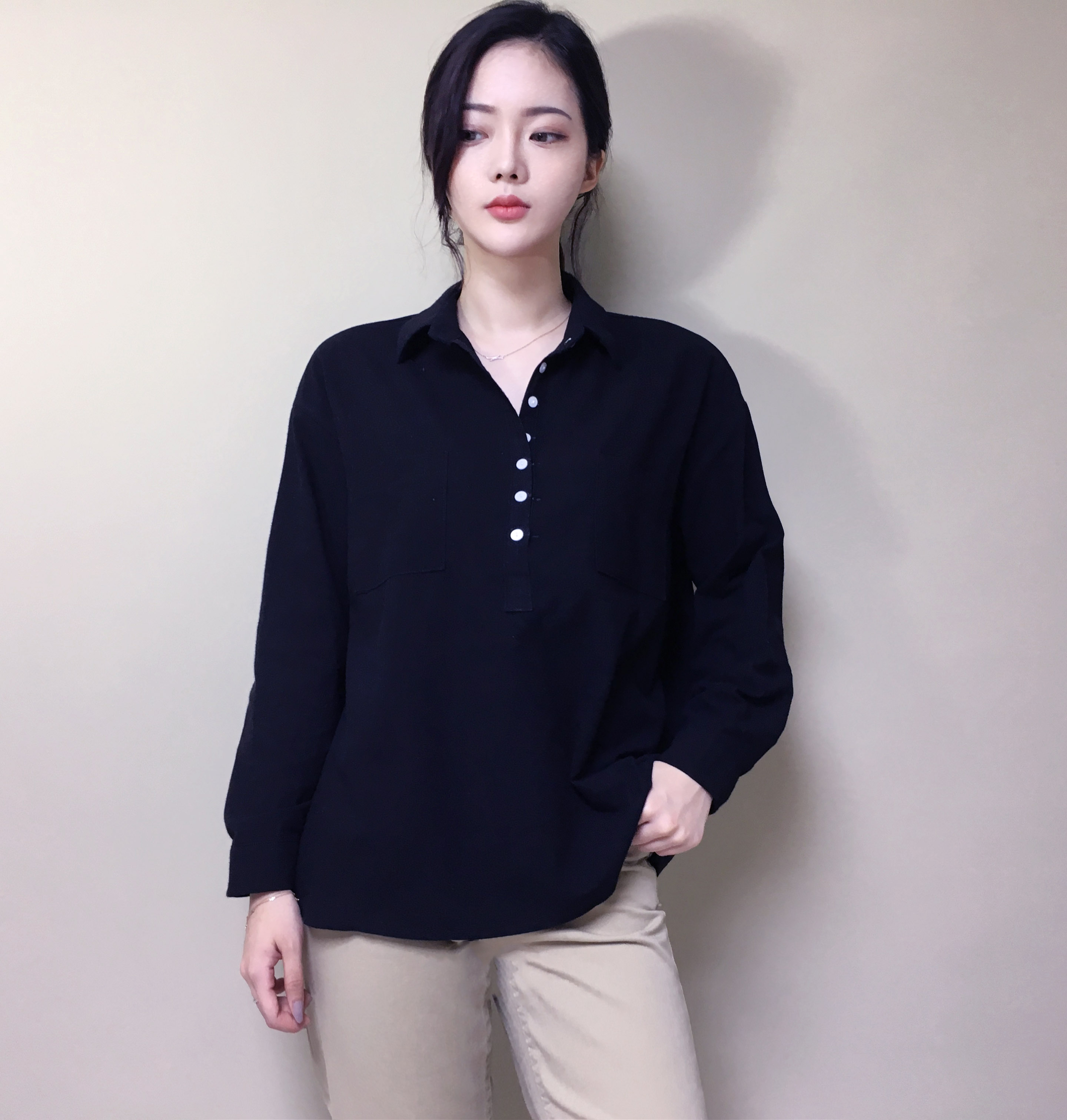 Half-open half-button cotton shirt southern color 