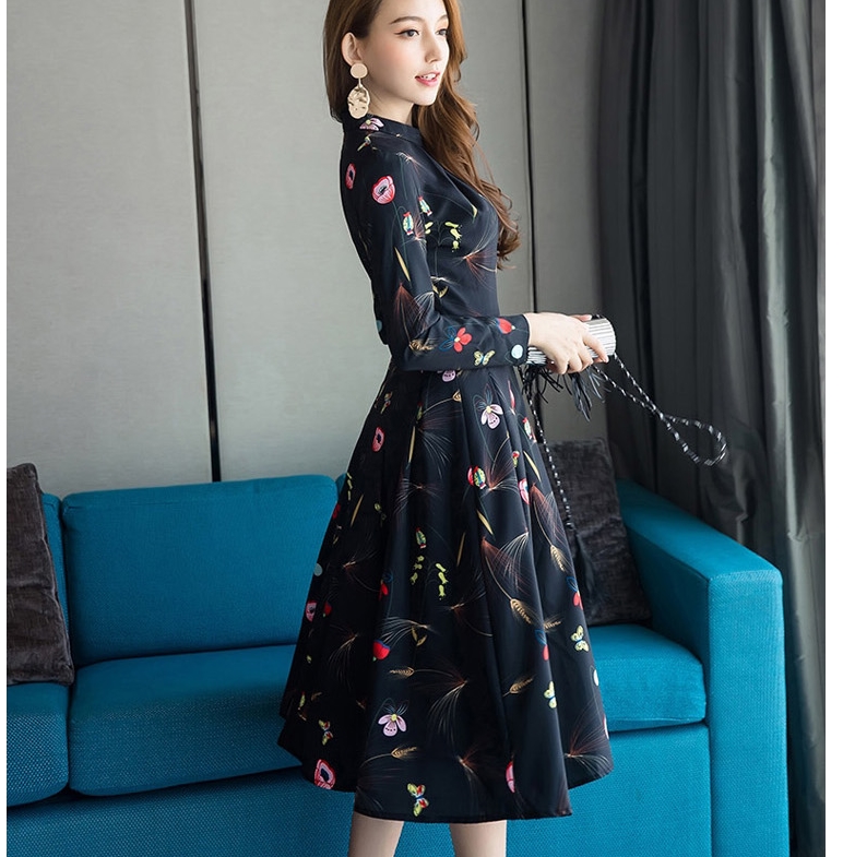 New Women Dress Flower Pattern Autumn Dress Luxury