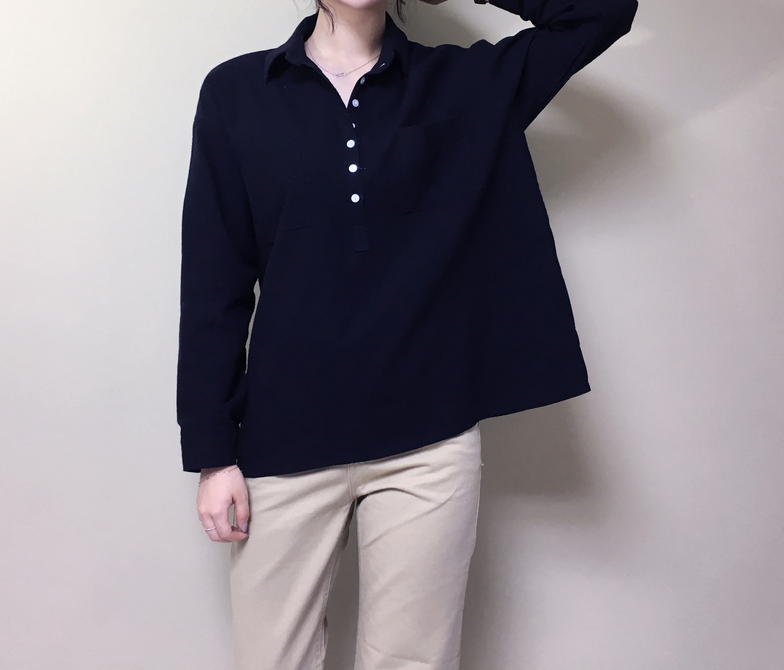 Half-open half-button cotton shirt southern color 
